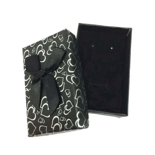 Necklace & Earrings Gift Box, Black Heart Patterned