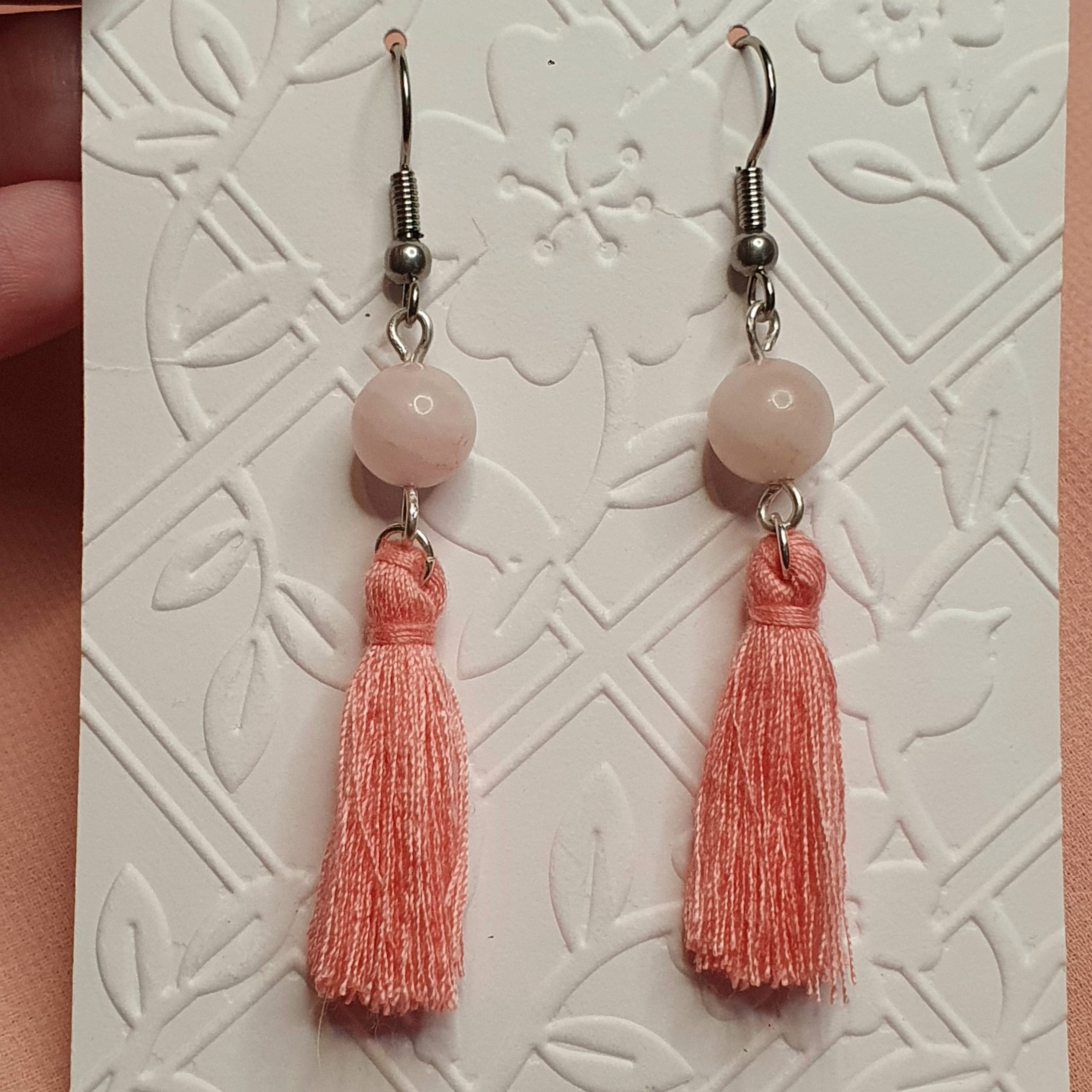 Rose Quartz and Pink Tassel Handmade Earrings