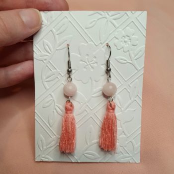 Rose Quartz and Pink Tassel Handmade Earrings