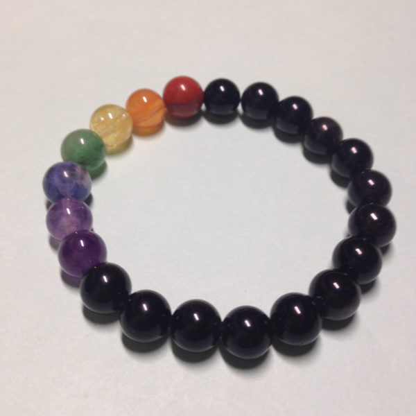 Black Obsidian rainbow elastic bracelet without charm