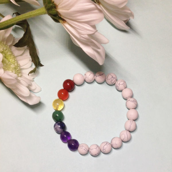 White Howlite rainbow elastic bracelet without charm