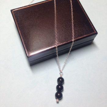 Black Obsidian triple bead 925 sterling silver necklace