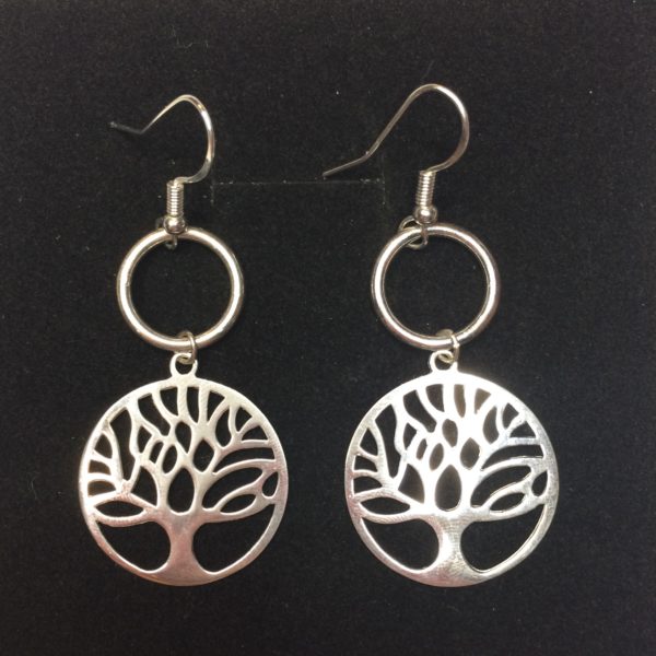 Tree of Life, Circle of Karma Earrings, 925 Sterling Silver