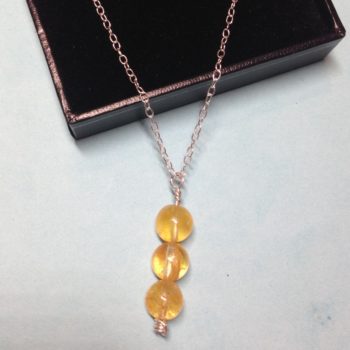 Citrine triple bead 925 sterling silver necklace