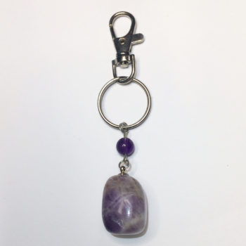Amethyst Pendant Keyring with an amethyst bead holding the pendant