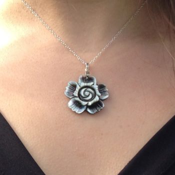 Abalone carved flower 925 sterling silver necklace