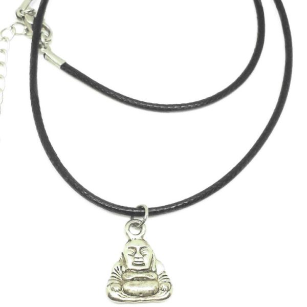 Sitting Buddha black cord necklace