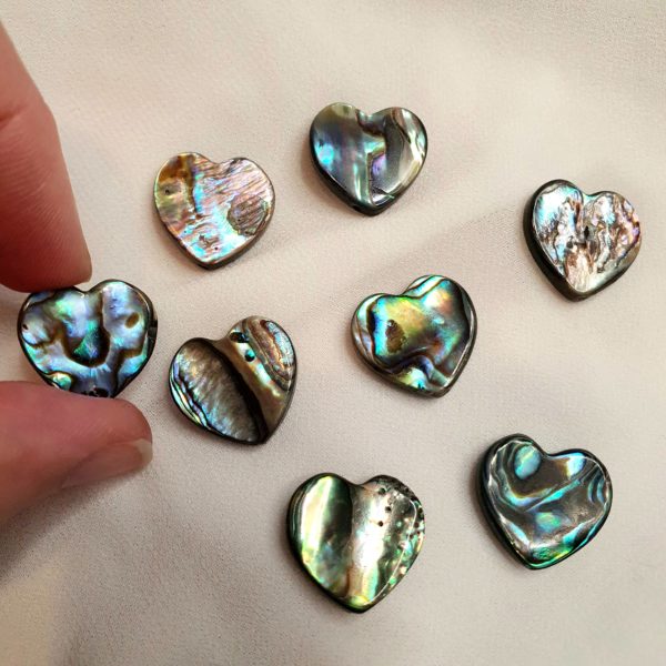 8 unique heart shaped abalone shell beads