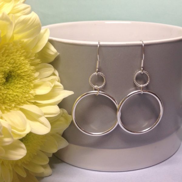 Double Circle of Karma sterling silver pendant earrings