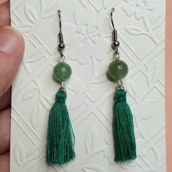Aventurine and Dark Green Tassel Handmade Earrings
