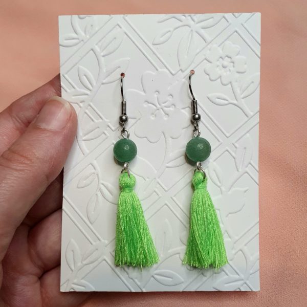 Aventurine and Pale Green Tassel Handmade Earrings