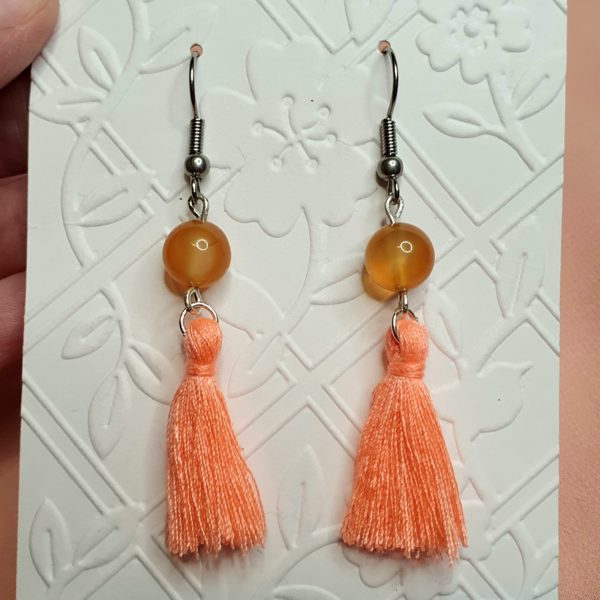 Carnelian and Orange Tassel Handmade Earrings