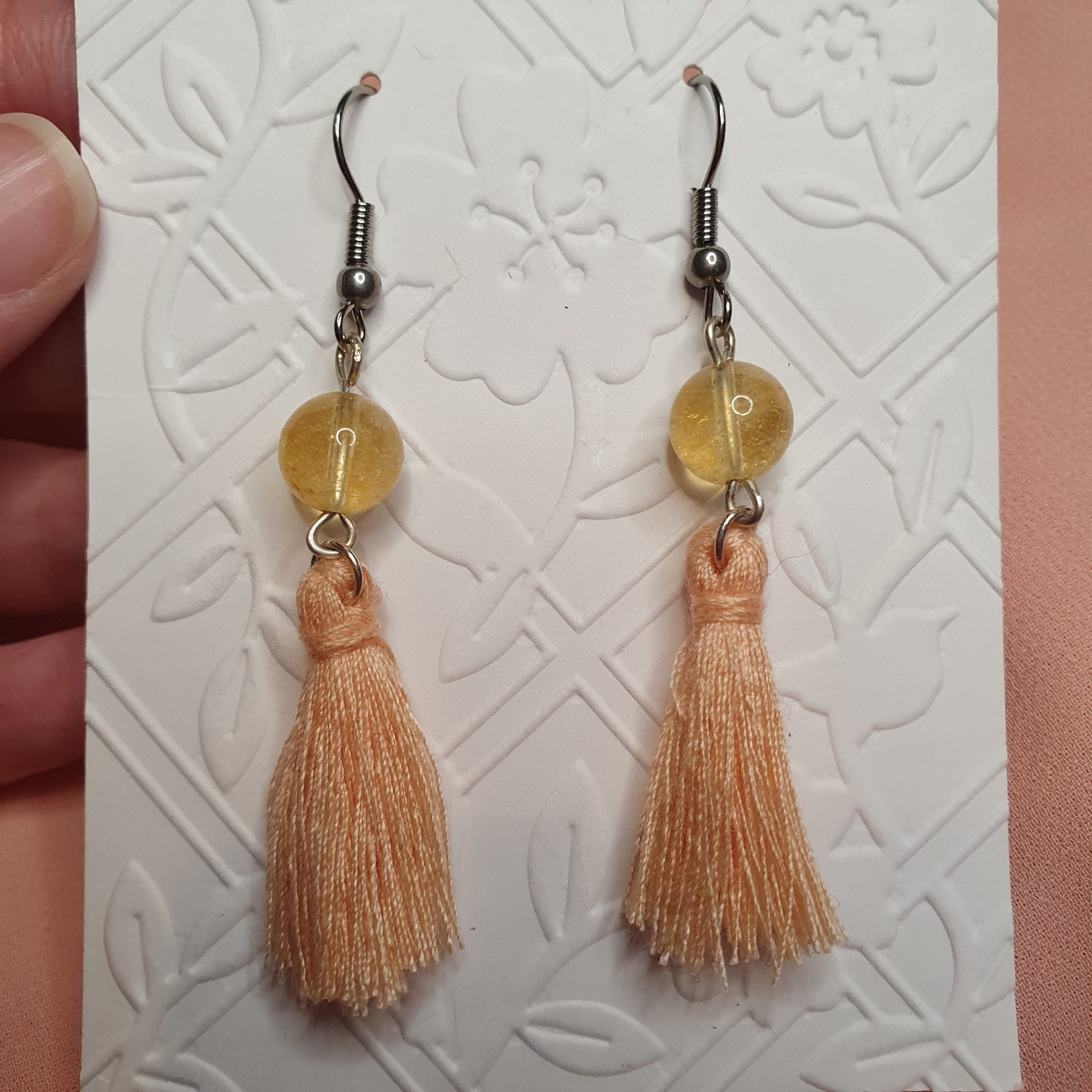 Citrine and Yellow Tassel Handmade Earrings