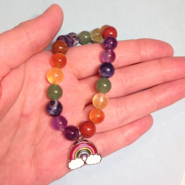 Tri-colour rainbow elastic bracelet with charm