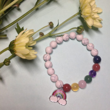 White Howlite rainbow elastic bracelet with charm