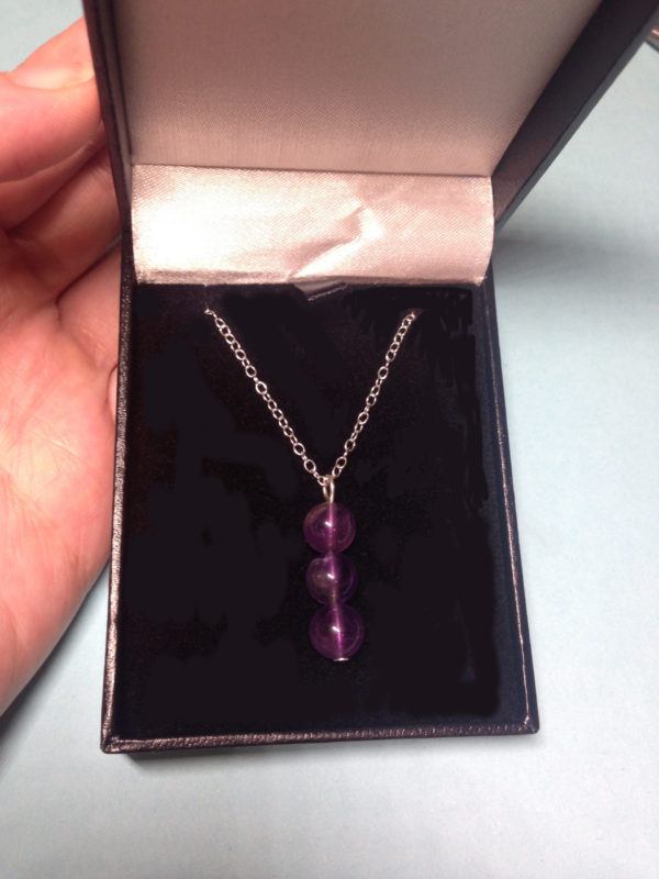 Amethyst triple bead 925 sterling silver necklace in gift box