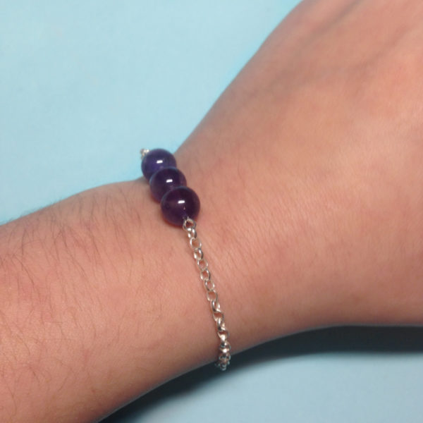 Amethyst Chain Bracelet. 3 amethyst crystal beads with 925 Sterling Silver chain and clasp