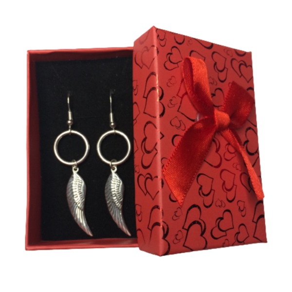 Drop Circle Angel Wing Handmade 925 Sterling Silver Earrings in gift box