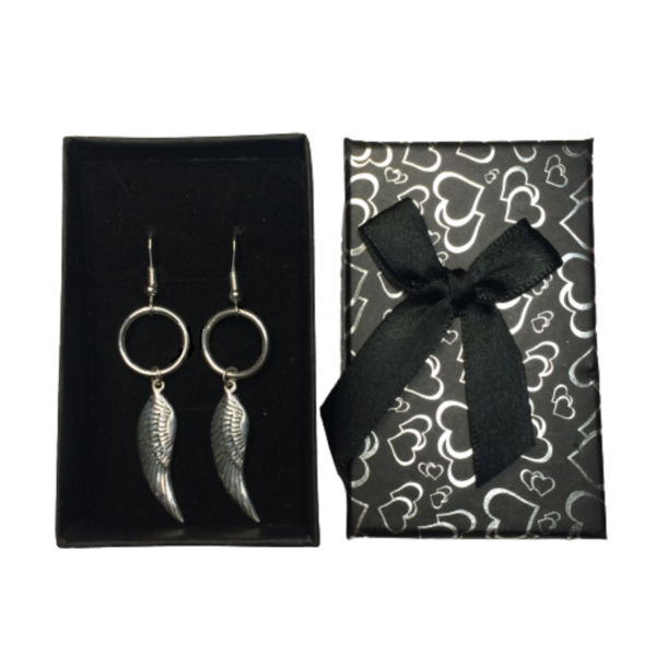 Drop Circle Angel Wing Handmade 925 Sterling Silver Earrings in gift box