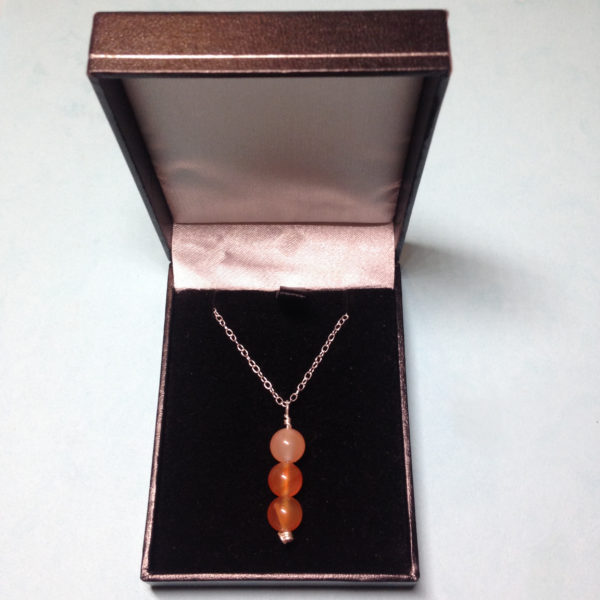 Carnelian triple bead 925 sterling silver necklace in gift box