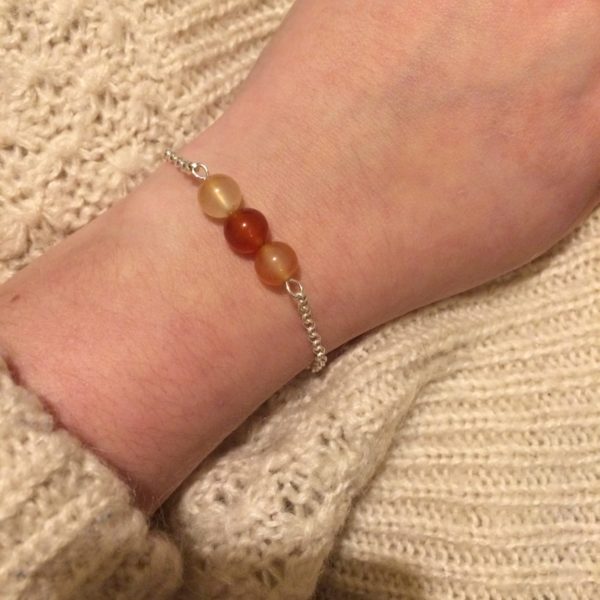 Carnelian Chain Bracelet. 3 amethyst crystal beads with 925 Sterling Silver chain and clasp