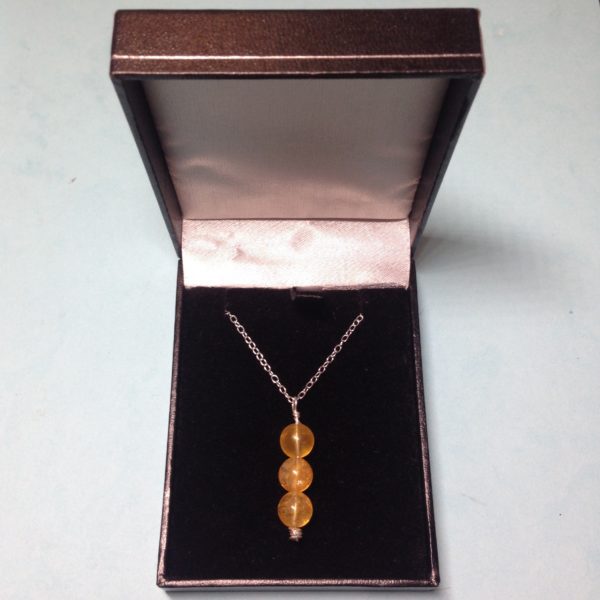 Citrine triple bead 925 sterling silver necklace in gift box