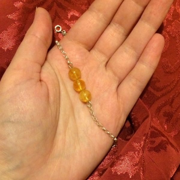 Citrine Chain Bracelet. 3 amethyst crystal beads with 925 Sterling Silver chain and clasp