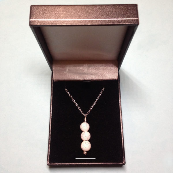 Howlite triple bead 925 sterling silver necklace in gift box