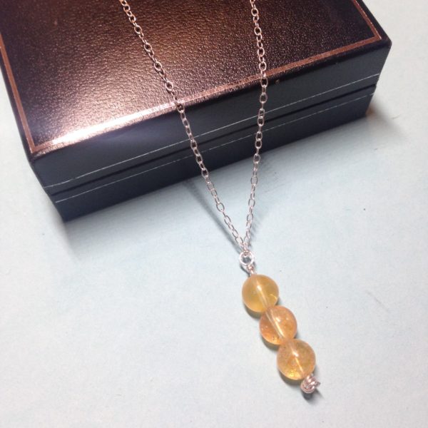 Citrine triple bead 925 sterling silver necklace