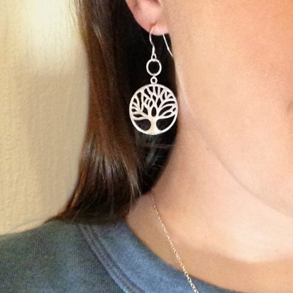 Tree of Life, Circle of Karma Earrings, 925 Sterling Silver