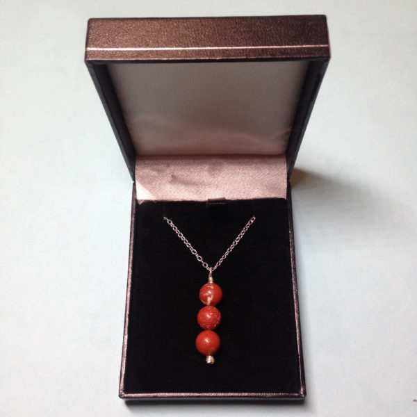 Red Jasper triple bead 925 sterling silver necklace in gift box