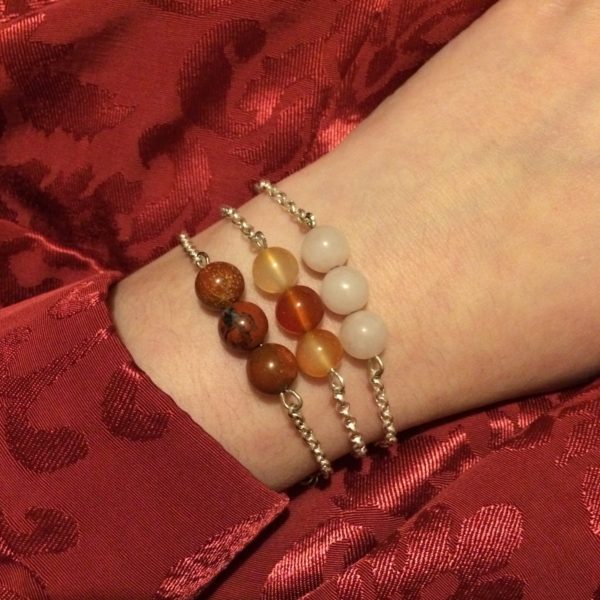 Red Jasper, Carnelian and Rose Quartz 925 Chain Bracelets, Handmade Her Next Smile