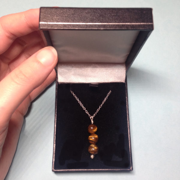 Tiger's Eye triple bead 925 sterling silver necklace in gift box
