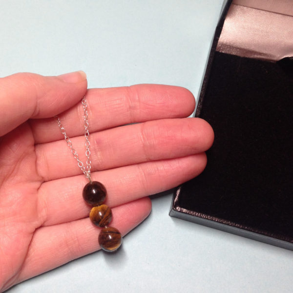 Tiger's Eye triple bead 925 sterling silver necklace