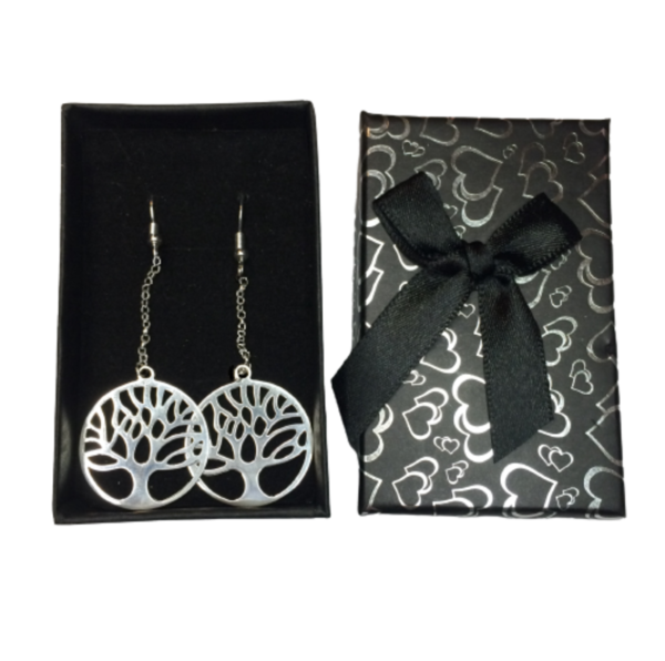 Tree of Life, Drop Chain Earrings, 925 Sterling Silver