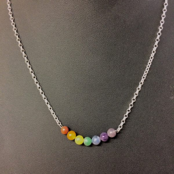 Rainbow 6mm 925 sterling silver gemstone necklace