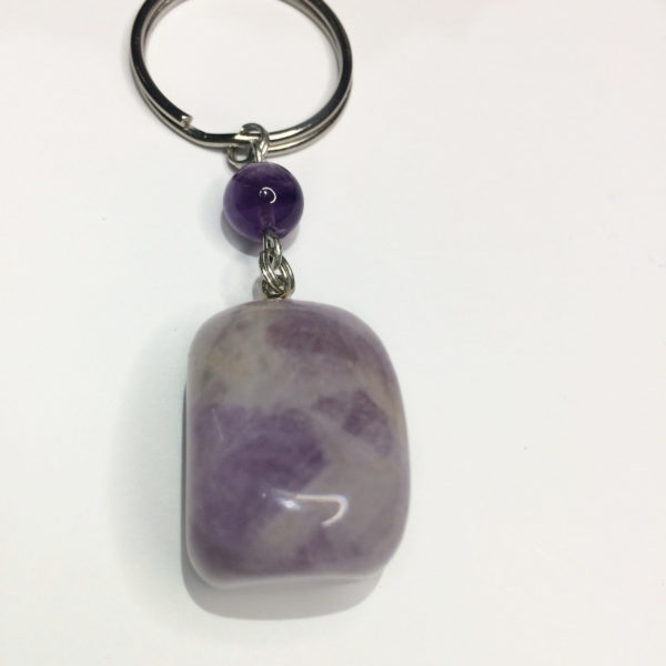 Amethyst Pendant Keyring with an amethyst bead holding the pendant