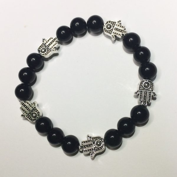 Onyx 3 bead, hand of fatima hamsa bracelets