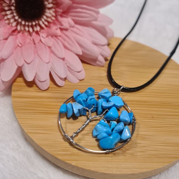 Blue Howlite Tree of Life Necklace on black cord