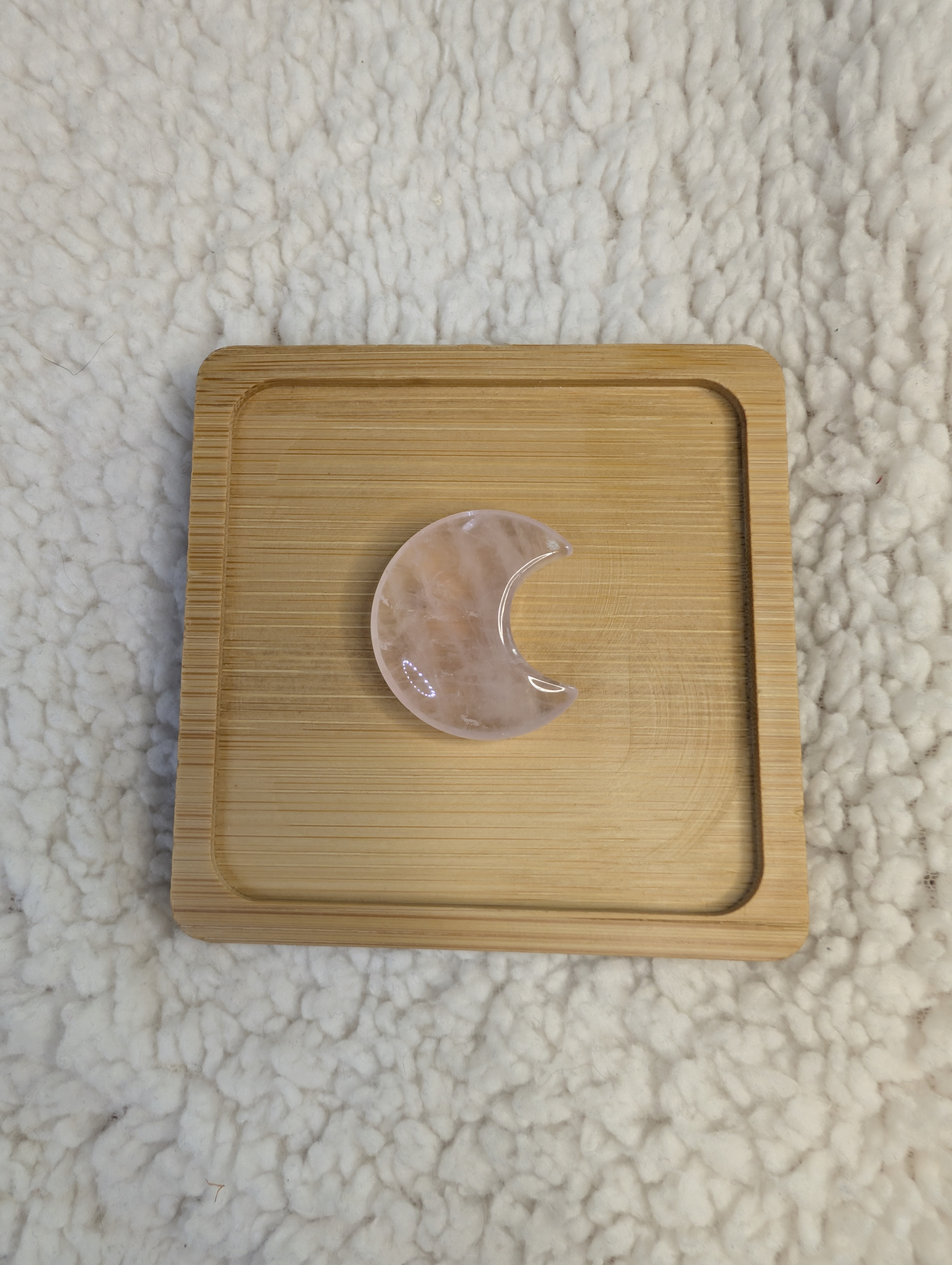 Rose Quartz moon shaped palm crysta;