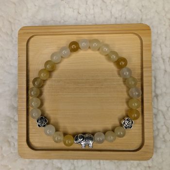 Red Jasper silver elephant bracelet with flower beads