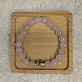 8mm Rose Quartz bracelet with gold elephant bead