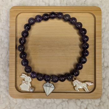 Amethyst bracelet with three dangling charms