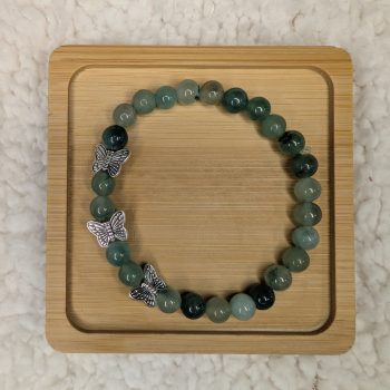 Green Aventurine bracelet with three butterfly beads