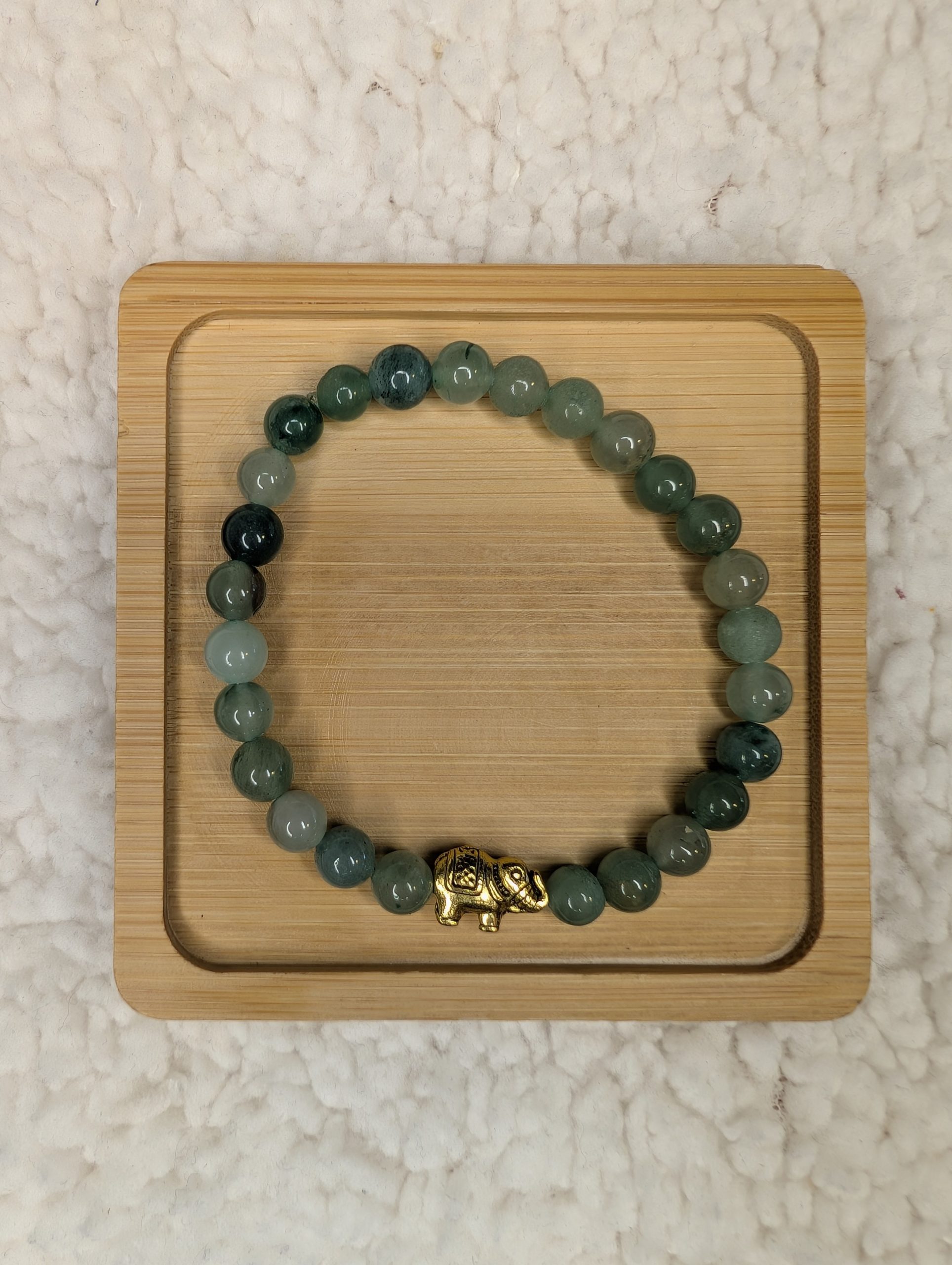 Green Aventurine bracelet with gold elephant bead and no charm