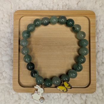 Green Aventurine bracelet with butterfly charm and bunny charm