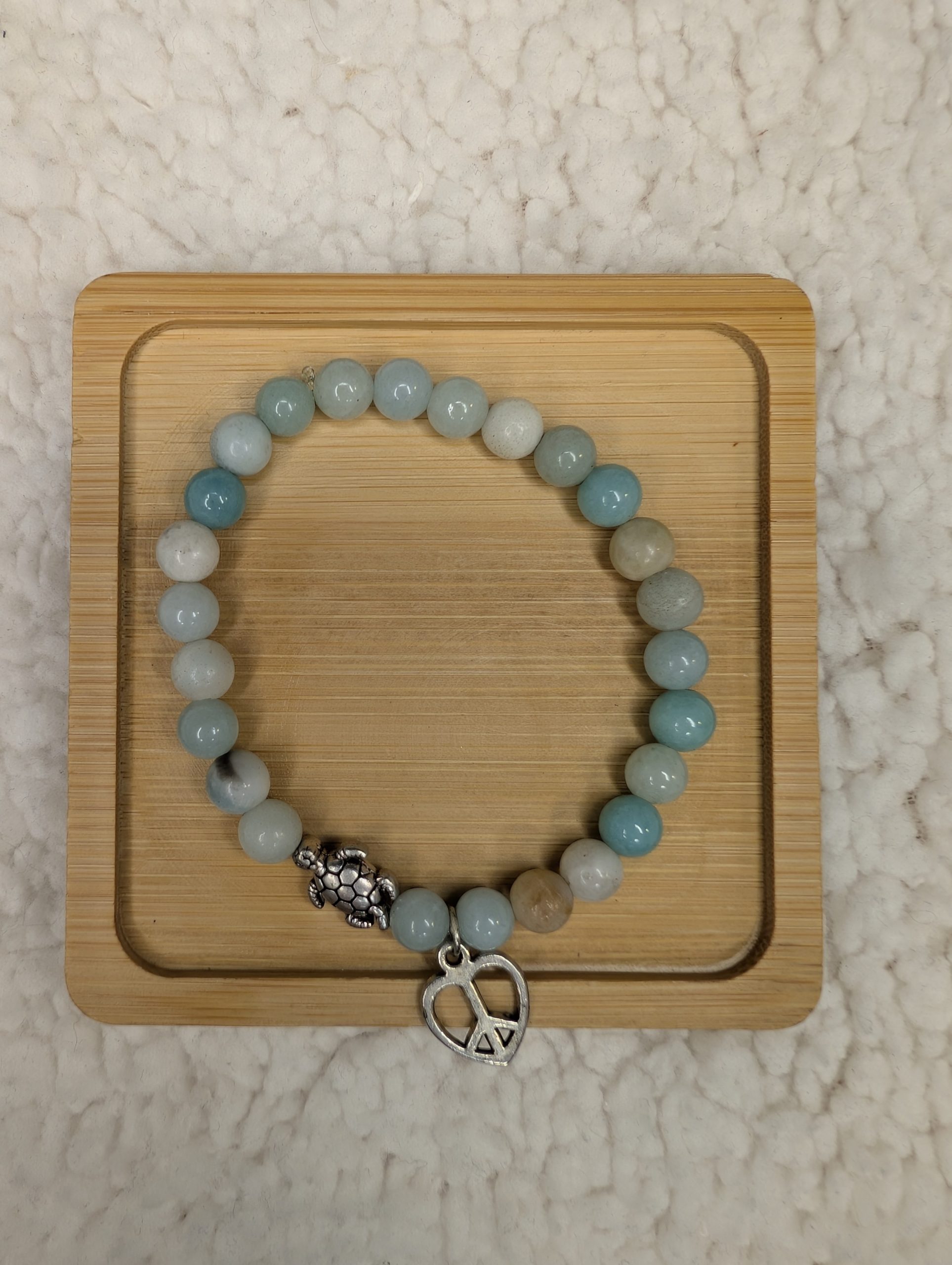Amazonite bracelet with one turtle bead and charm