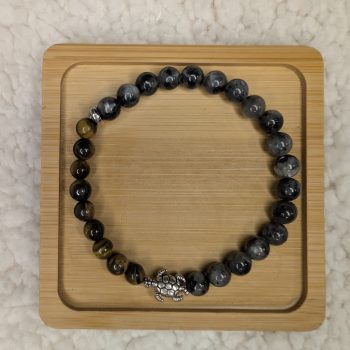 6mm Tiger's Eye and labradorite bracelet with turtle bead