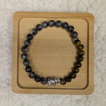 Tiger's Eye and labradorite bracelet with silver elephant bead