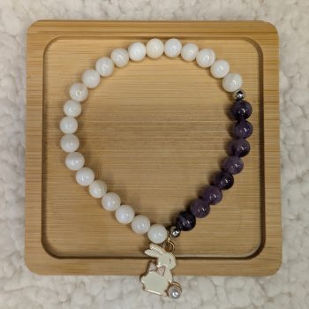 Mother of Pearl bracelet with amethyst beads and a bunny charm